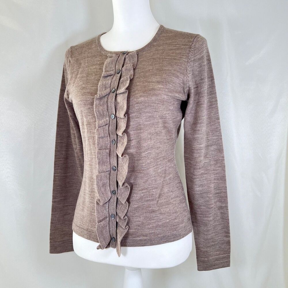 TLC Garnet Hill Ruffle Cardigan Size S - 100% Merino - Great Project Piece